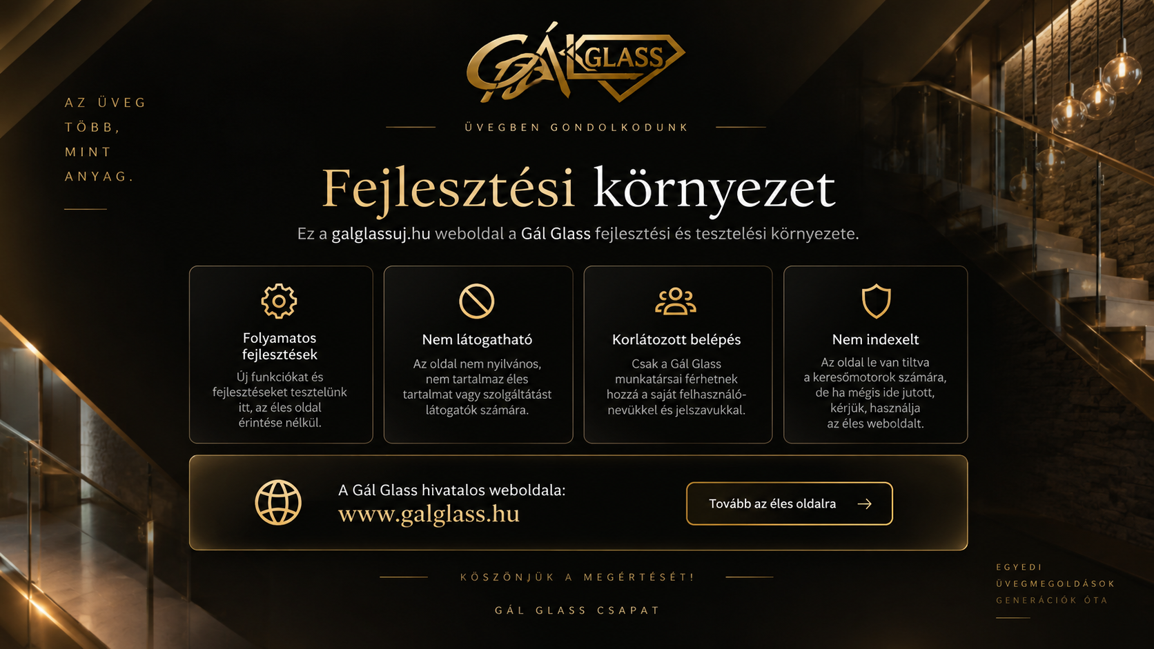 A galglassuj.hu fejlesztési és tesztelési környezetének tájékoztató oldala
